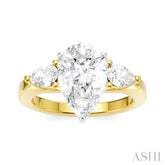 1/2 Ctw Tri-Mount Centerpiece Pear and Round Cut Diamond Semi-Mount Engagement Ring in 14K yellow and White Gold